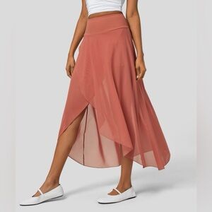 Halara Breezeful High Waist Plicated Split Maxi Skirt Persimmon Red Size Small